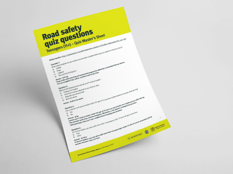 Queensland Road Safety Teenager Quiz - Quiz Master’s Sheet
