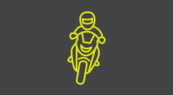 An icon featuring a motorbike rider