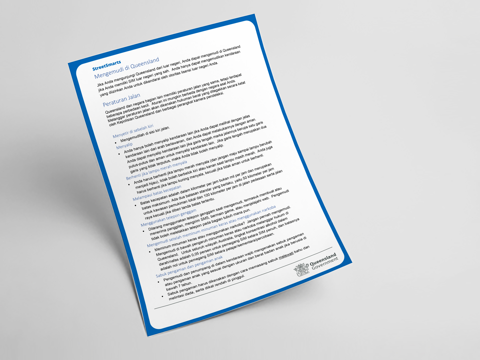 Thumbnail of Driving in Queensland - Factsheet in Indonesian