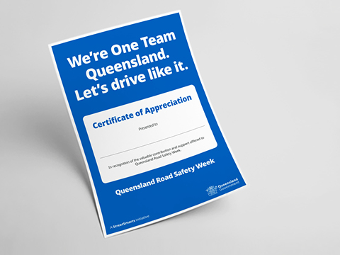 Thumbnail of Queensland Road Safety Week A4 certificate of appreciation